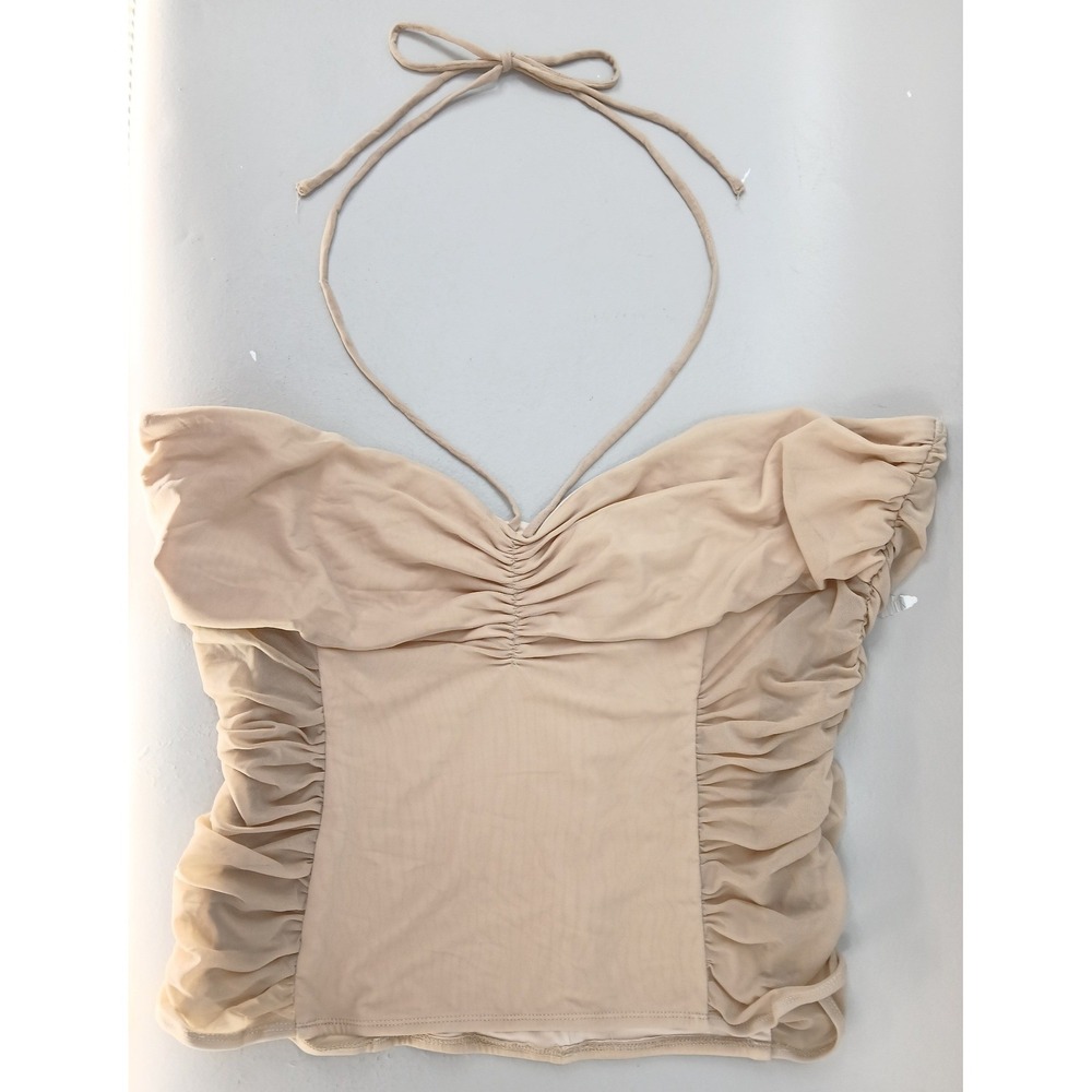 Alana Eve Mimi Top Women 3X Nude Ruched Mesh Halter Sweetheart Neckline